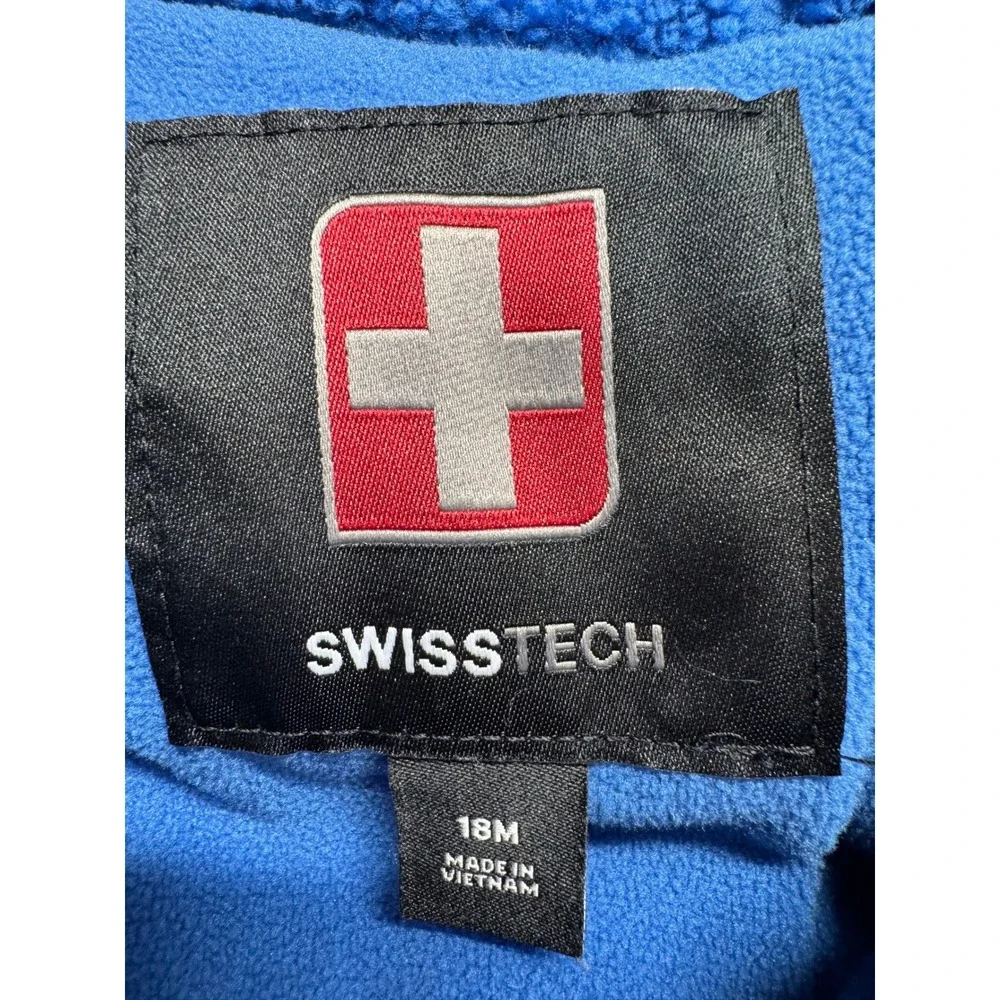 SwissTech Toddler Puffer Jacket 18M Blue Fleece Lined Hooded Winter Coat Cozy
